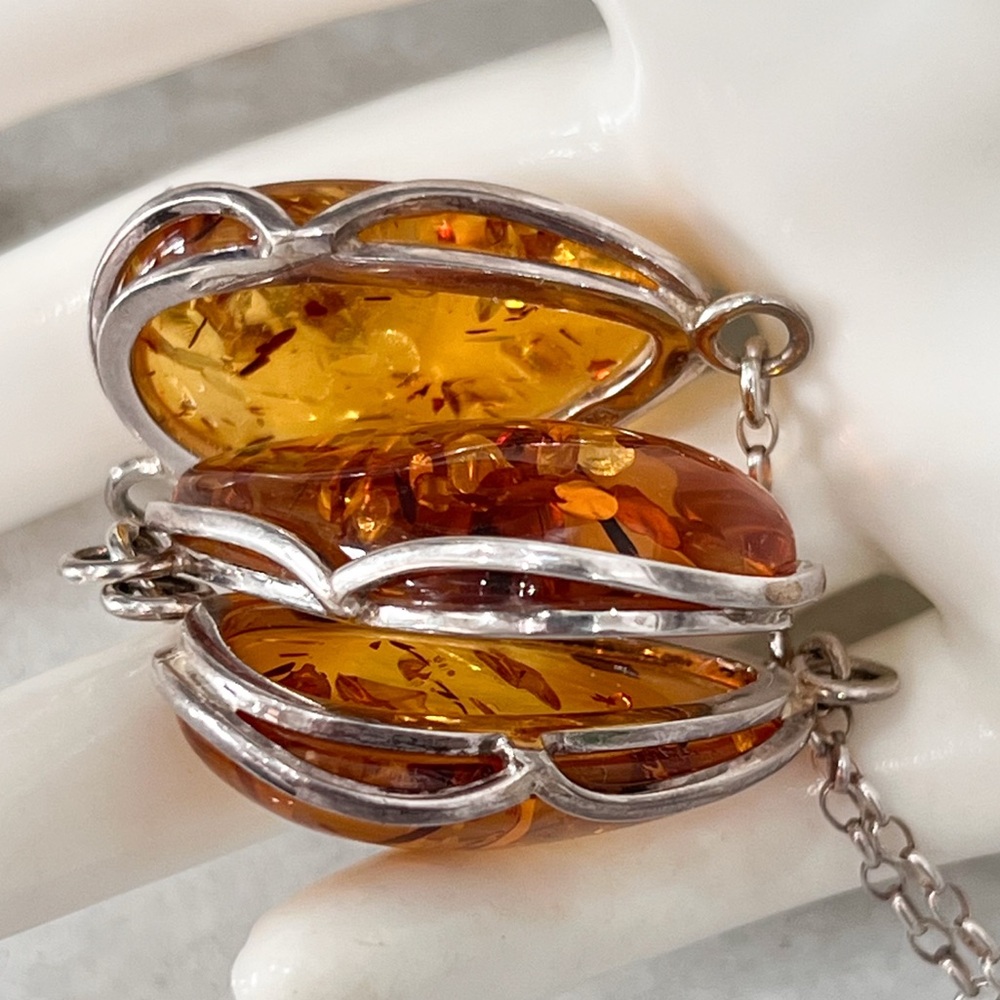 Baltic Amber Sterling Silver Trio Pendant Necklace - Picture 7 of 12